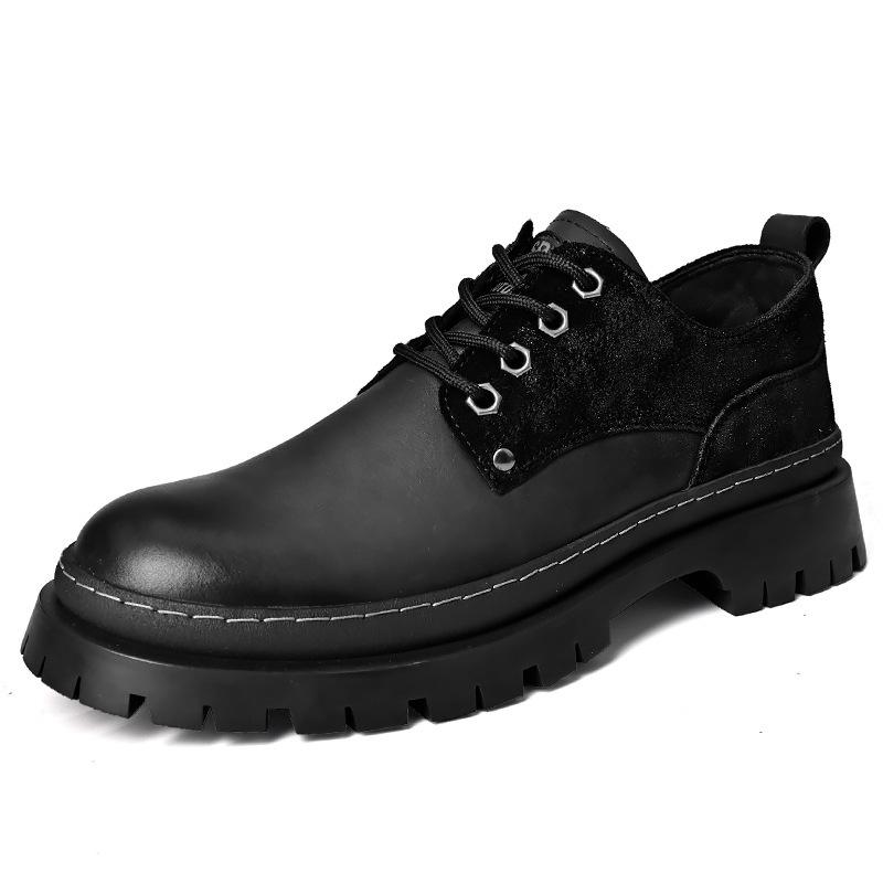 

2025 autumn new casual fashion men s shoes retro first-layer cowhide tooling shoes men s wear-resistant low-top platform shoes men s 44 чёрный