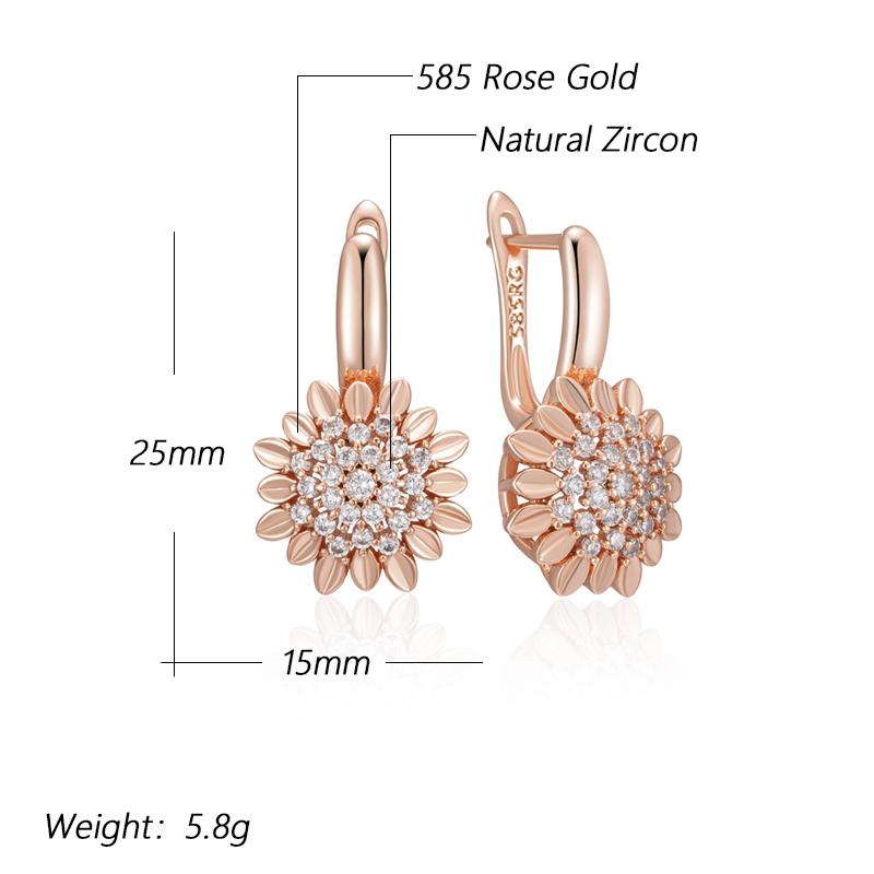 Rose Gold Color Creative Crystal Flower Drop Earrings For Women Fashion Natural Zircon Accessories Vintage Jewelry