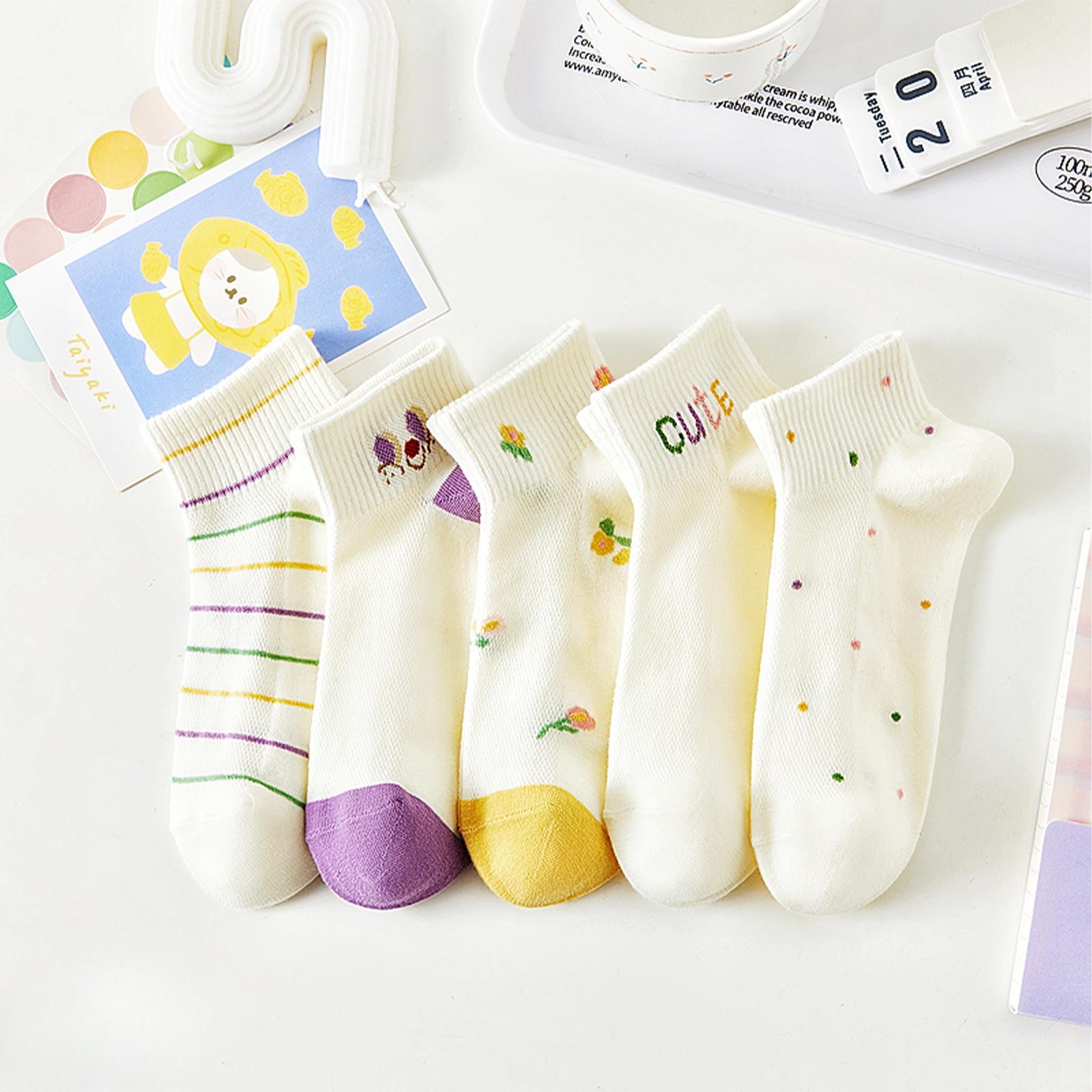 

5 пар коротких носков. Милые женские чулки. Мягкие, дышащие и удобные носки. 5 pairs