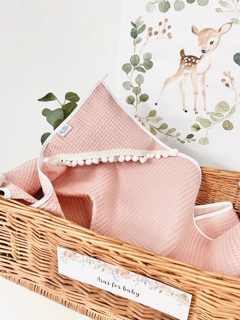 Bathrobe 100x100 Boho collection white pompons powder pink