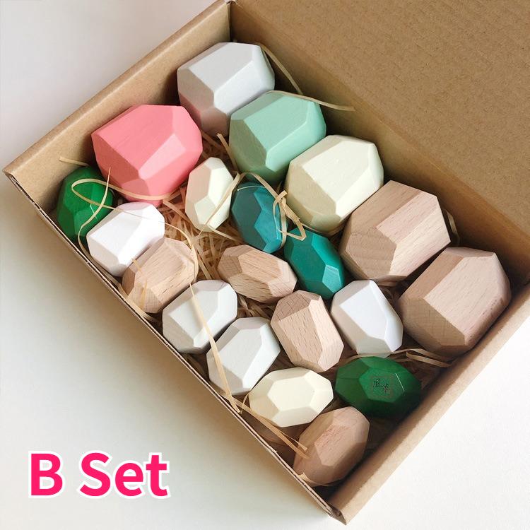 20pcs Wooden Stacked Balance Stones Wood Stackable Stone Tower Building Blocks Birthday Party Games Gifts for Kid and Home Decor