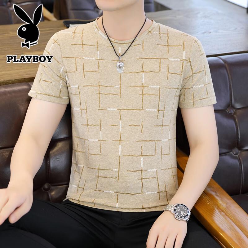PLAYBOY Men's Summer Round Neck Ice-Feel Loose Short Sleeve T-Shirt