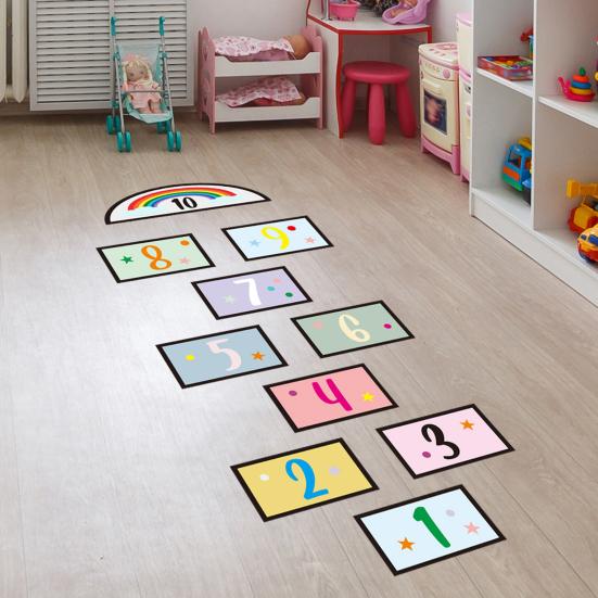 1 Set Hopscotch Game Floor Stickers Cartoon Waterproof Self-adhesive Gift Digital Jumping