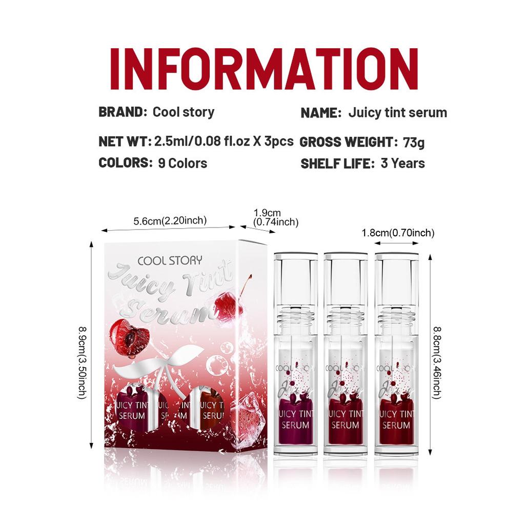 3 Lip Creative Water Oil 2N1 Lip Dyeing Liquid Set Water Light Color Retaining Lip Gloss Plump Plump Moisturizing Long-lasting Lip Color