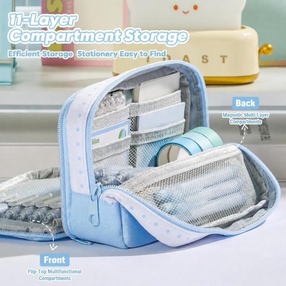 Large Capacity Pencil Case Polka Dot Print Pencil Pouch Multifunctional Stationery Pouch Students