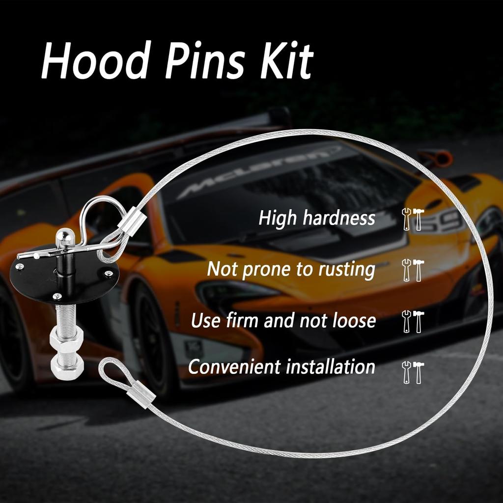 Hood P Kit For Car - Stainless Steel Hood Pin Lock Clip With Racing Lanyard For Fixing Car Hood Cover & Reduce Shaking - Universal Car Mods Exterior