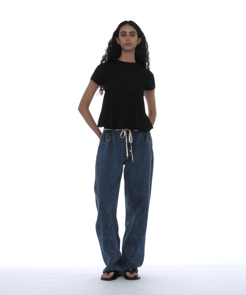 PARTIMENTO WOMEN Overlay Peplum Short Sleeve Tee_Black