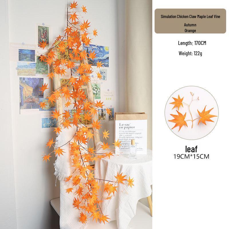 Artificial Maple Leaf Vine with Faux Chicken Claw & Flower Decorations for Water Pipe Wrapping