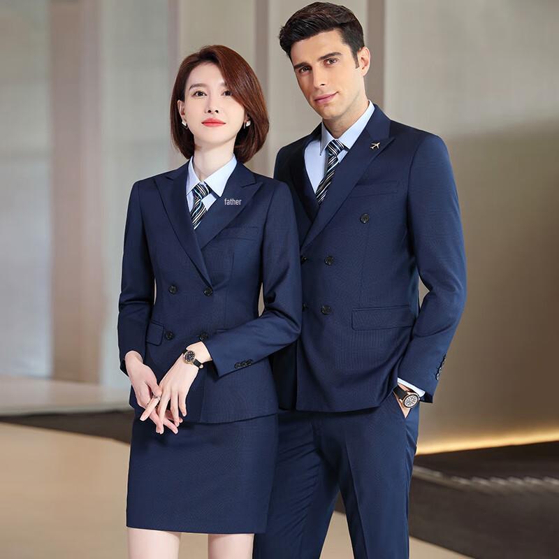 Tluoman Unisex Sapphire Blue Wool Double-Breasted Suit Set
