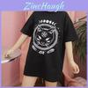 Damen Mädchen Lustiges Kurzarm Mond Katze Print Punk Gothic Lässiges Oberteil Bluse