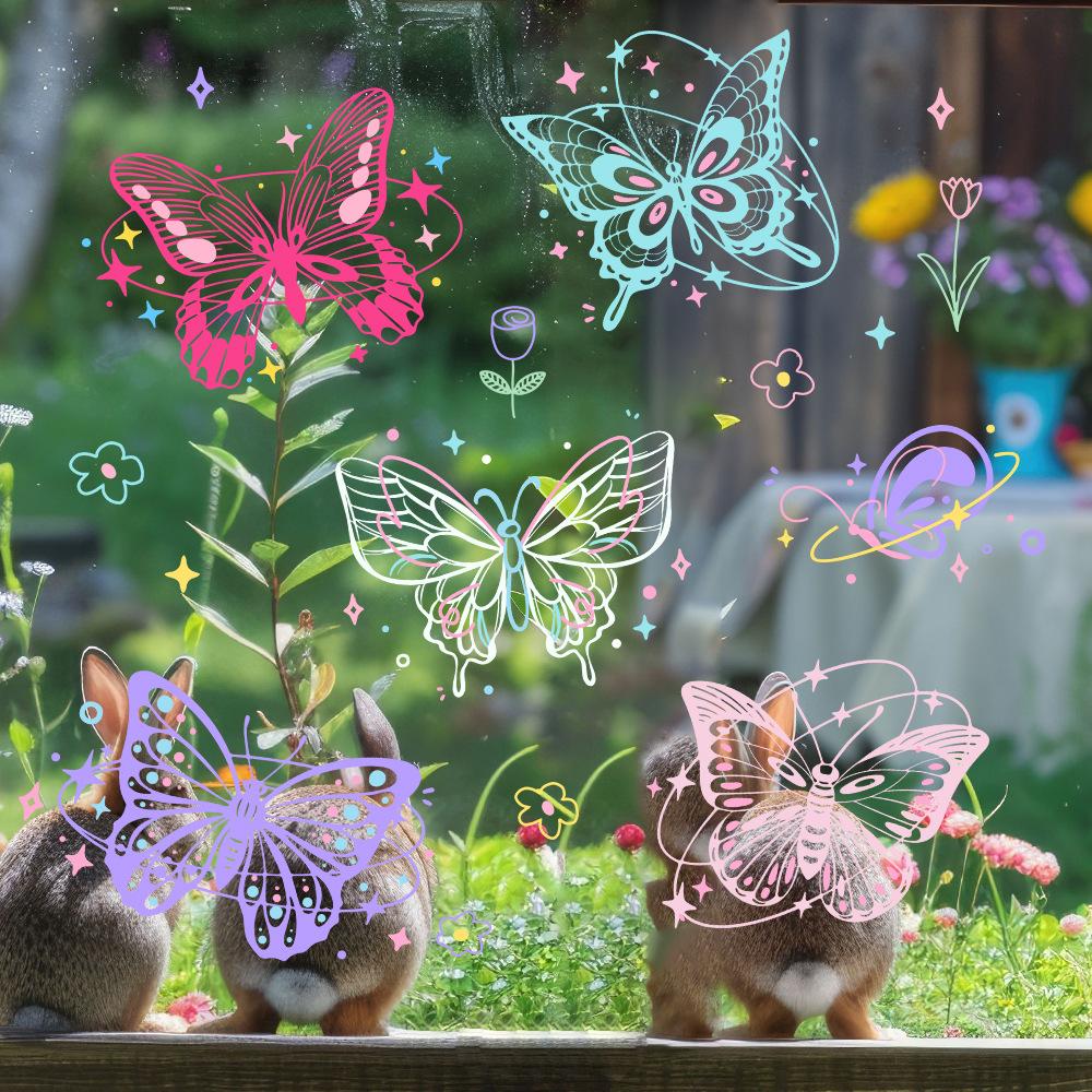 Simplicity, Hand-painted, Hollowed Out, Multi-color Butterfly, Glass Sticker, Balcony Window Decoration, Removable, Decorative Electrostatic Sticker