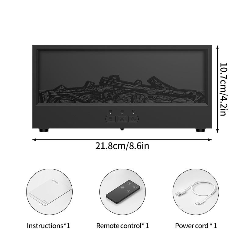 

Увлажнитель воздуха для камина со светодиодной подсветкой, диффузор эфирного масла из смолы, пульт дистанционного управления для домашнего офиса, креативный подарок чёрный