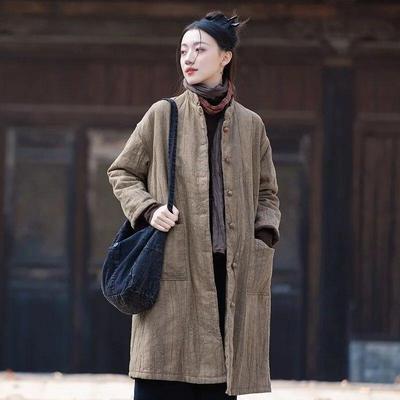 Frauen Vintage Warme Parkas Stehen Langarm Taste Plus Baumwolle Mäntel Chinesischen Stil Hohe Qualität Parkas