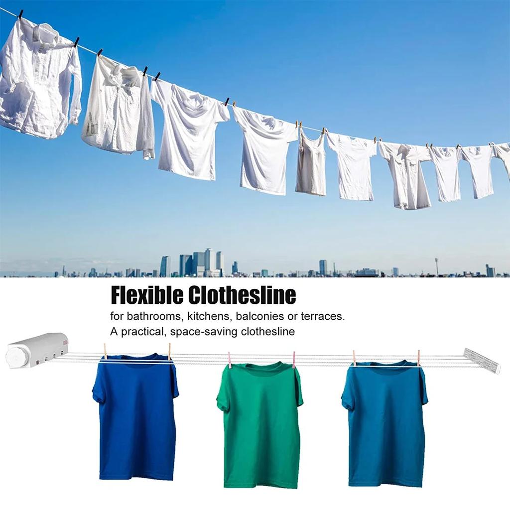 1/2Pc Clothes Drying Rack Wall-Mounted Retractable Clothesline Space Saving Invisible Drying Hanger for Indoor Outdoor Balconies