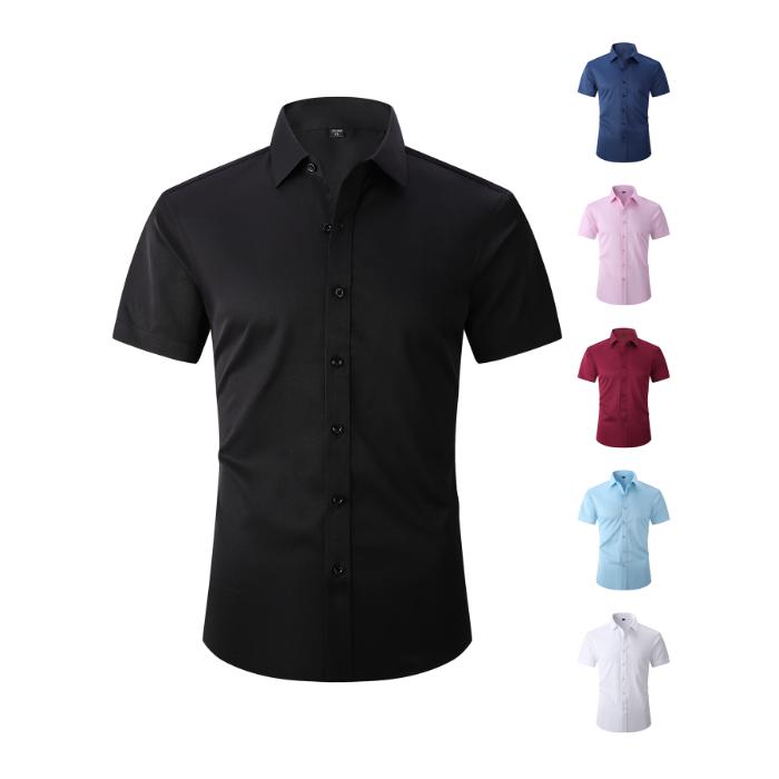 Summer Cotton Men's Short Sleeve Dress Shirt Solid Color Formal Business Button Down Regular Fit for Office Party Daily Wea