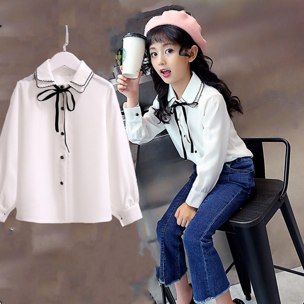 Dívčí top babydoll s volánkovými rukávy a krajkovou lemovkou - Jaro 2023 Korejský styl