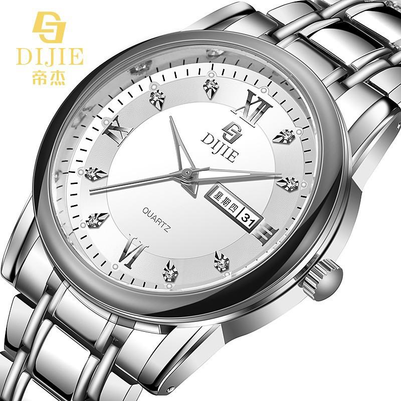 Dijie Watch Men S Fashion Trend Diamond-Encrusted Simple Steel Belt Business Domineering Luminous Men S Watch