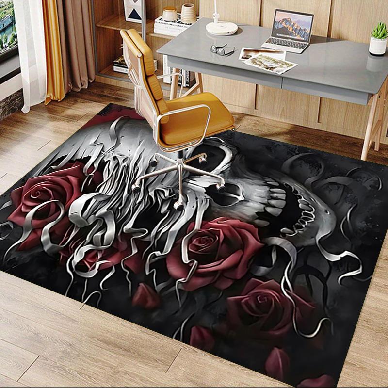 1PC Skull Roses Carpet Ultra Soft, Thick & Absorbent, Non Slip Machine Washable Mat for Entryway
