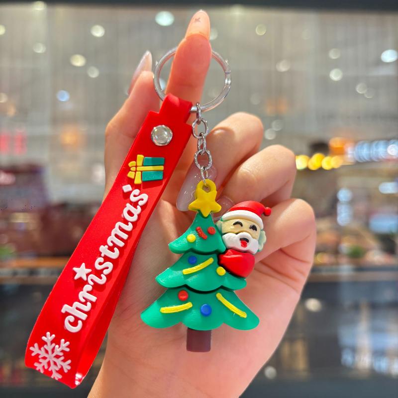 2Pcs Cartoon Cute Santa Claus Tree Keychain Christmas Party Decoration Bag Ornaments Car Key Pendant Exquisite Small Gift