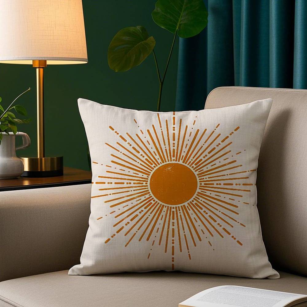Retro Modern Sonnensonnensitzkissenbezug Kurzer Plüsch Druck Kissenbezug Quadratisch Dekokissenbezüge Sofa Heimdeko