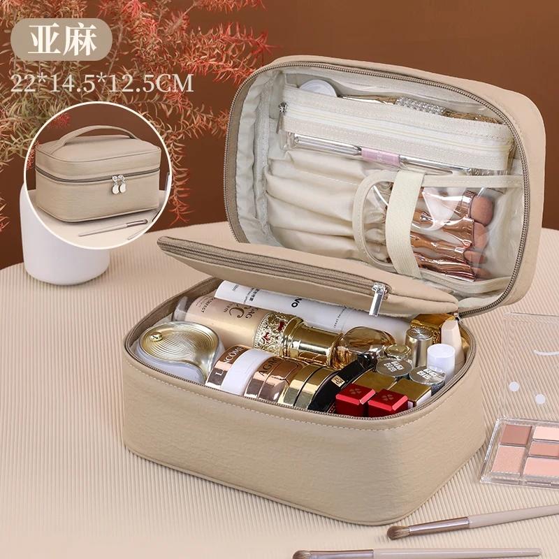 Große Kapazität Kosmetiktasche für Damen Reise Kosmetiktasche Wasserdicht PU-Leder Toilettenartikel-Organizer mit kleiner Tasche Samt-Innenfutter