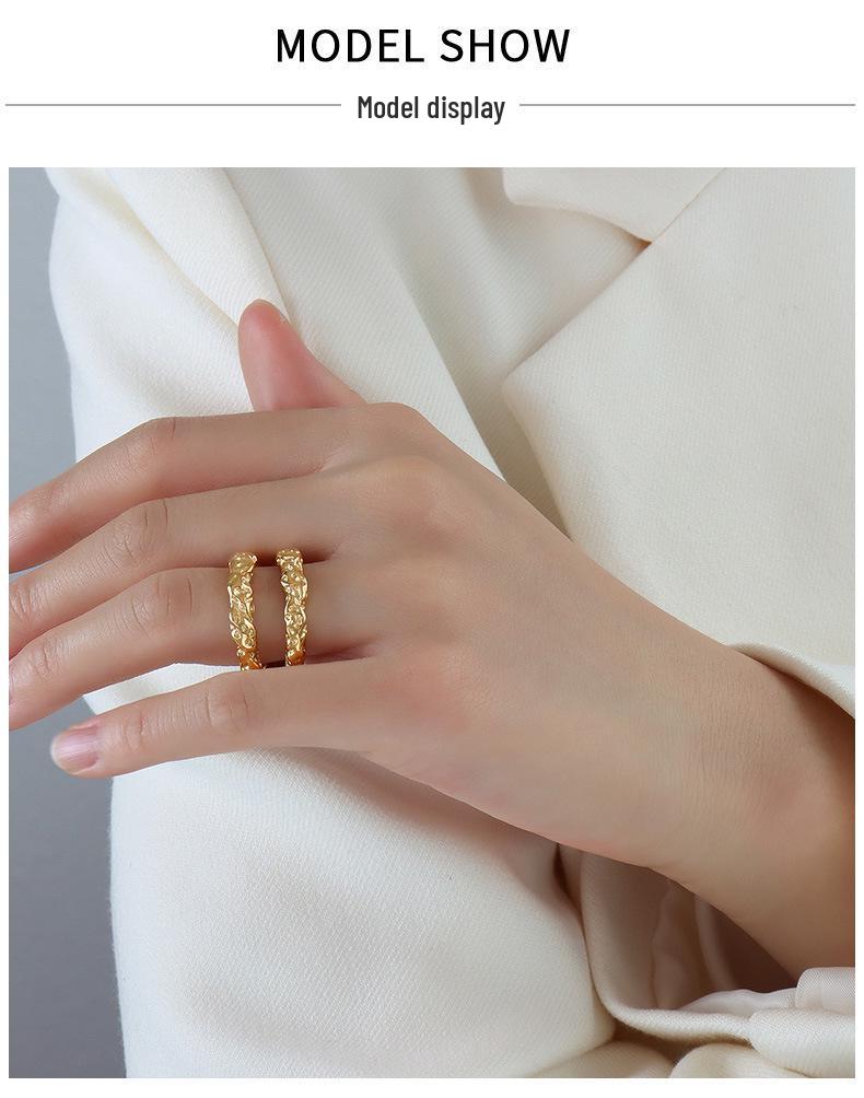 Brand European and American Inspired Versatile Double-Layer Hammered Tin Foil Ring - Non-Fading 18K Gold Titanium Steel Pinky Ring