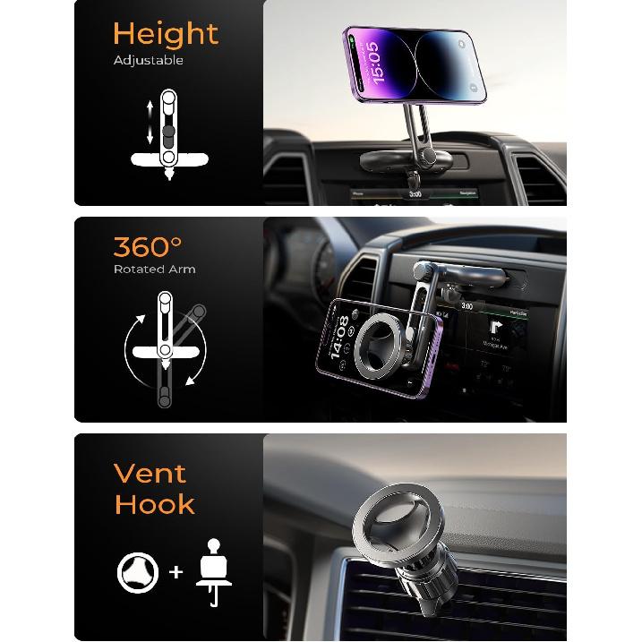 LISEN for MagSafe CD Phone Holder for Car Mount [Angle Adjustable] Magnetic Phone Holder for iPhone Magsafe Car Mount CD Slot Hands Free CD Player