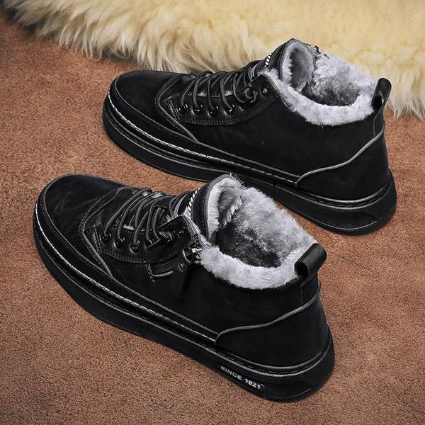 Men's Casual Trendy Shoes Warm Shoes Men's Winter Warm Ankle Boots Men's Fleece High-top Cotton Shoes Male Leather Shoes