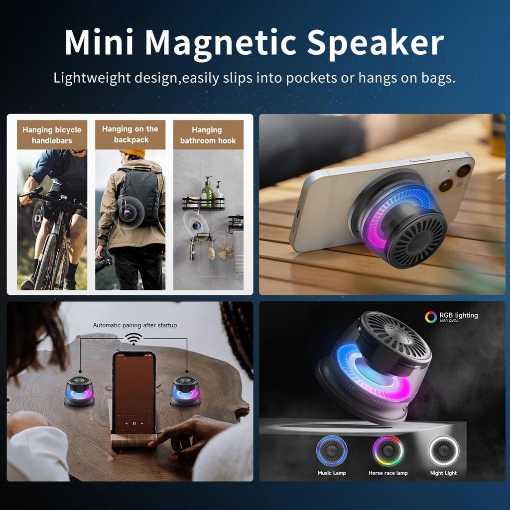 Portable Bluetooth-compatible Speaker LED Lighting Magnetic Speaker Mini Sound Box Phone Holder for Outdoor Travel Party