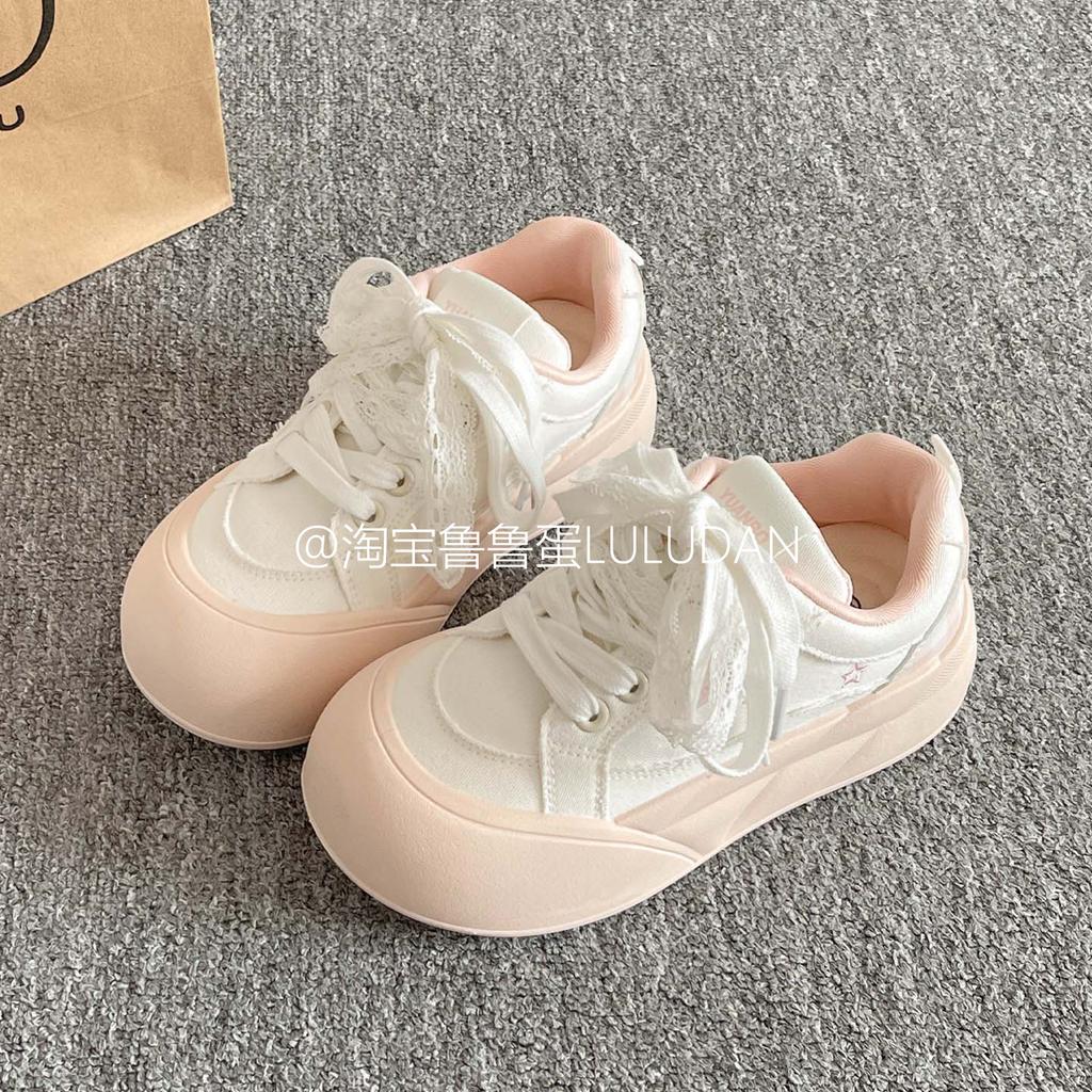 Student thick baseplate shoes women's 2025 new summer breathable little white shoes children ins trendy versatile bread shoes women