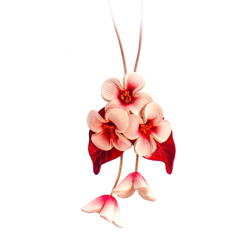 Genuine Top Grain Cowhide Floral Car Hanging Ornament Elegant Handbag Charm Fashionable Auto Interior Decor Cute Gift for Women