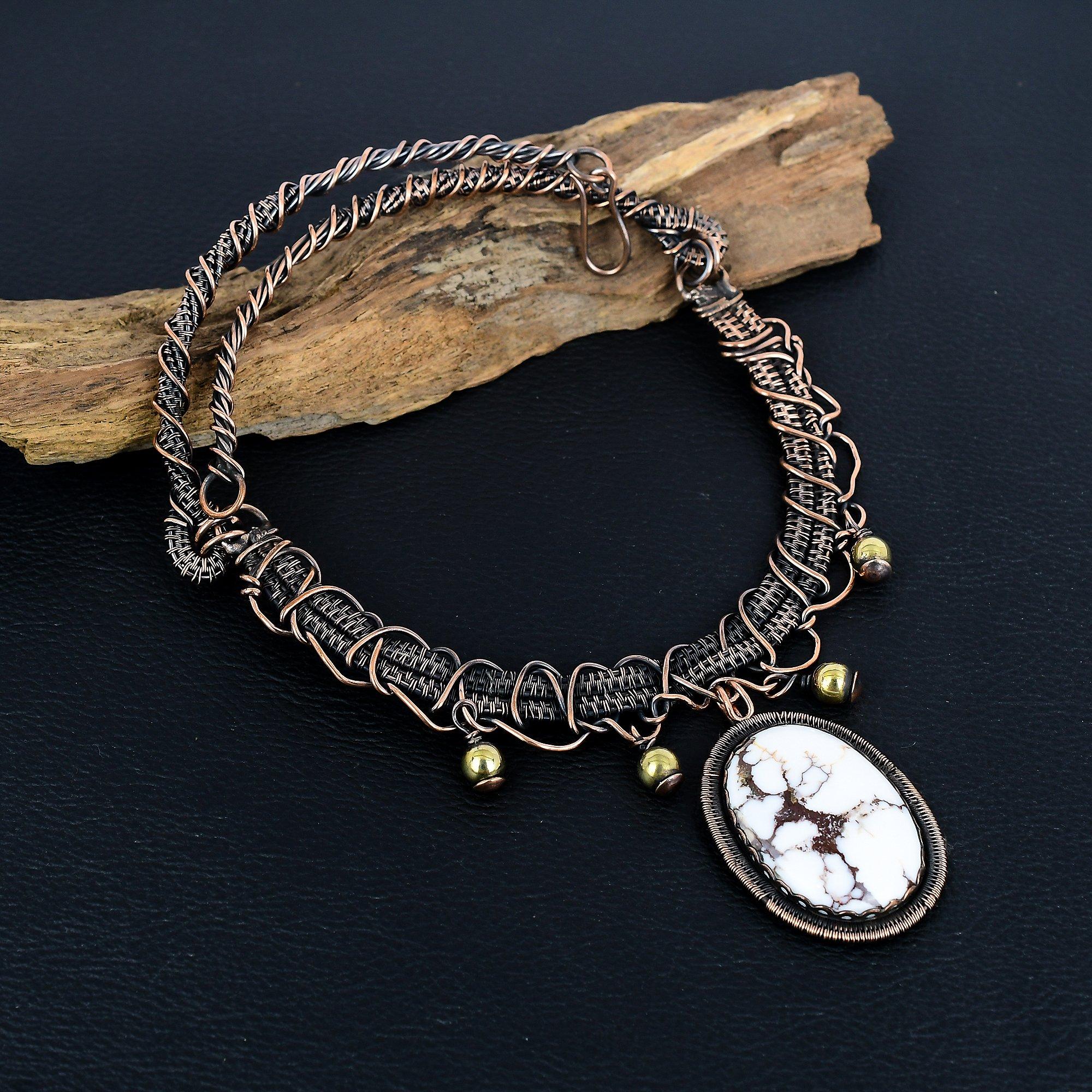 

Wild Horse 999 Copper Wire Wrapped Necklace, Handmade Gemstone Jewelry Necklace For Memorial Day