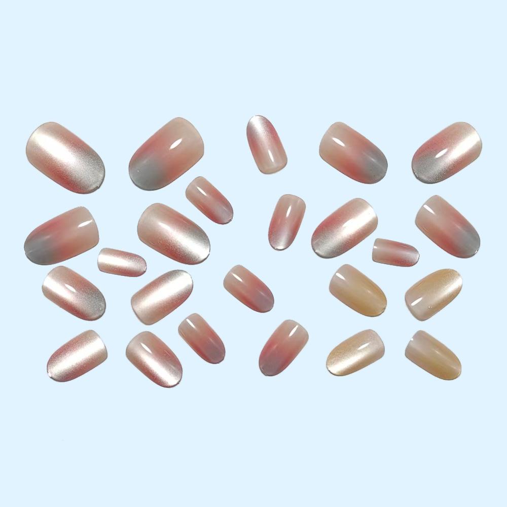 Wearable Manicure Short Style Spring And Summer High-end White Gradient Rainbow Cat Eye Glass Bead Patch