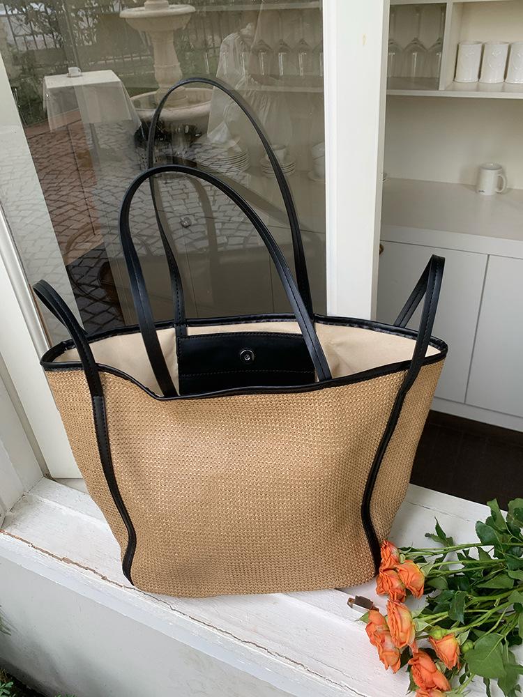 Borsa Tote Grande Capacità in Paglia Intrecciata da Donna Fatta a Mano Stile Etnico Casual da Spiaggia Borsa a Spalla 2026 Designer Traforata