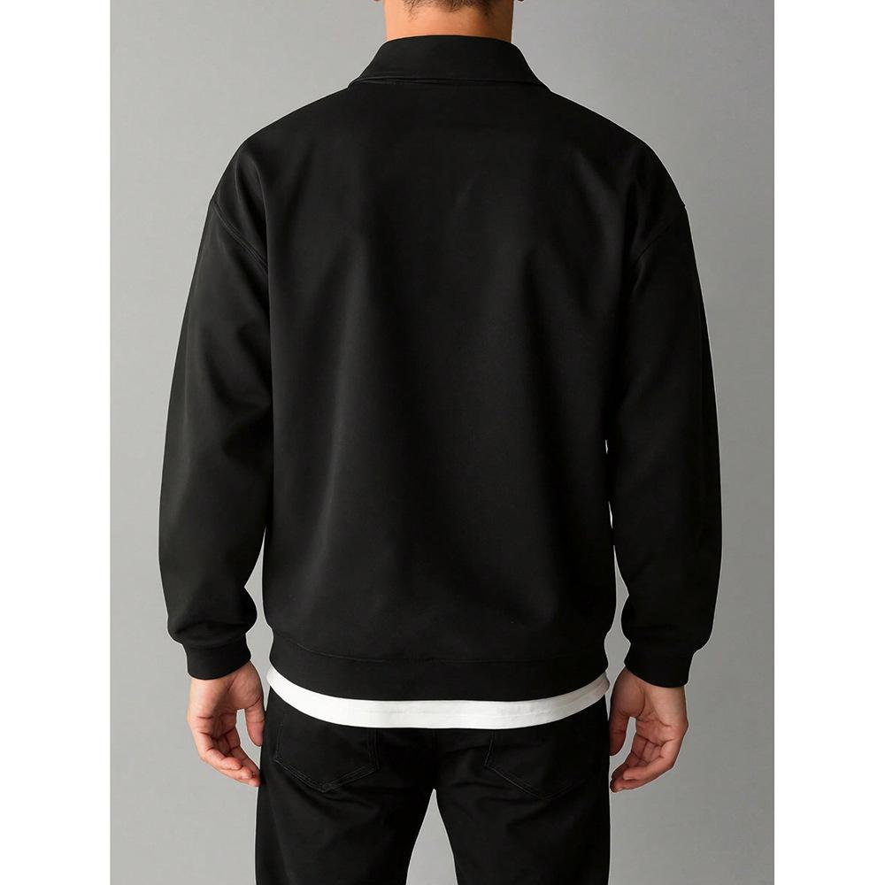 American Retro Solid Color Lapel Sweatshirt for Men, Loose and Trendy Top for Spring and Autumn