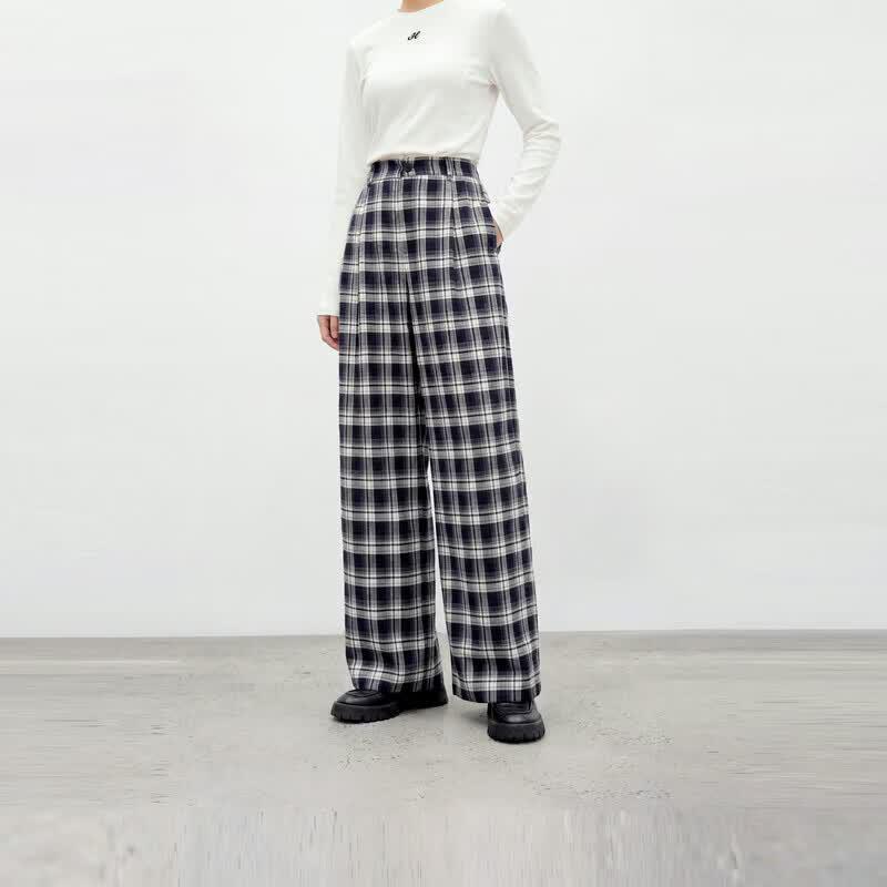 Women s High-Waisted Plaid Straight-Leg Pants M