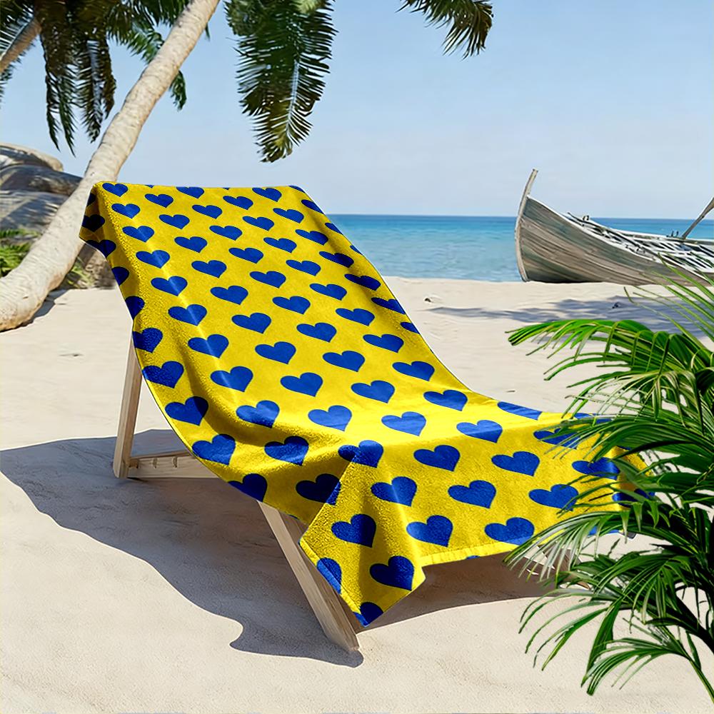 Blue Hearts on Yellow Background Beach towel quick-drying for travel outdoor sports jogging beach and swimming