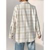 Women's Spring and Autumn Casual Mid-Length Plaid Loose Cardigan Lapel Tops