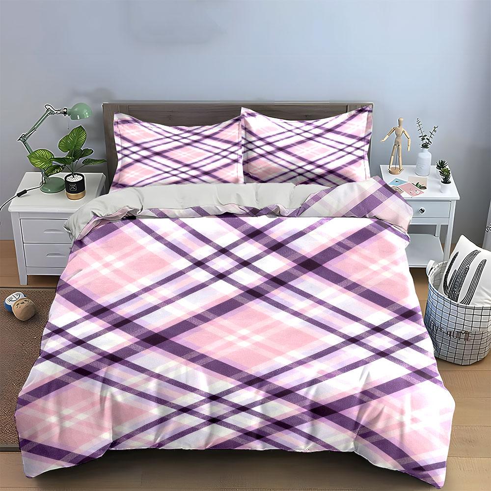 Purple and pink plaid. Bedding sets Duvet cover sets Duvet covers Pillowcases(1 * Duvet Cover 2 * Pillowcases, without duvet insert)