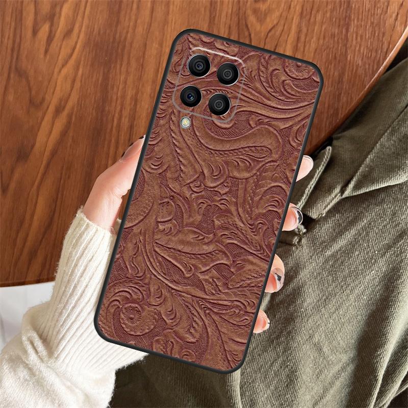 Brown Hand Tooled Western Case For Samsung Galaxy M06 M16 M36 M56 M33 M15 M55 M31 M13 M12 M14 M53 M32 M52 M35 M34 M54