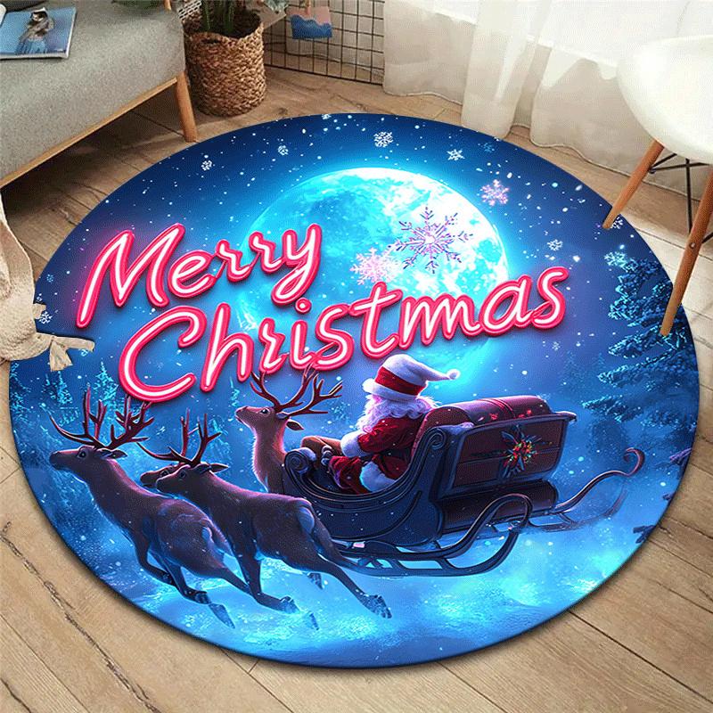 

1pc Soft, Absorbent & Non-Slip Santa Claus and Night Round Rug, Perfect for Entryway, Living Room, Bedroom Decor, Machine Washable Flannel M 80cm by 80cm