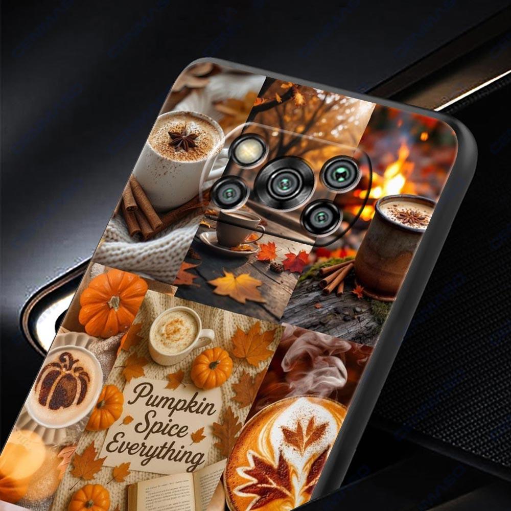 Pumpkin Autumn Leaves Coffee Phone Case Cover  for Xiaomi Poco F7 Ultra F6 F5 F4 F3 X6 X5 X4 X3 NFC C51 C55 M4 GT Soft TPU Shell