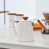 Hario Bona Enamel Drip Kettle, a Simple-style Drip Kettle Made of Enamel and Natural Wood. Gift Wrapping Available. Model Number: BDK-80-W