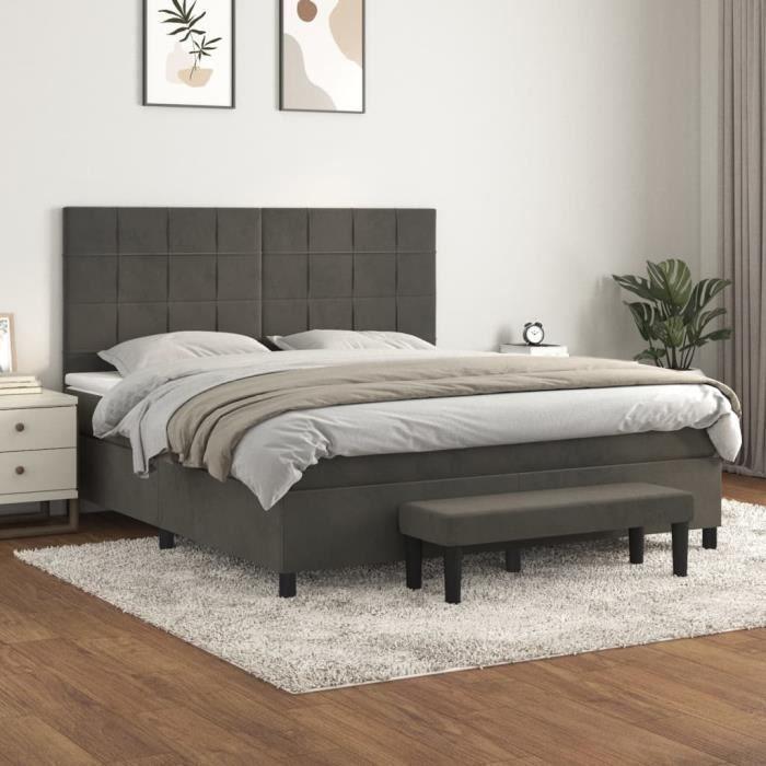 3137858 vidaXL Lit à sommier tapissier et matelas Gris foncé 180x200cm Velours