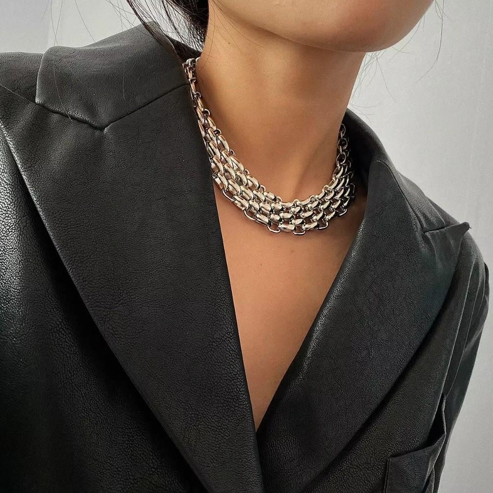 Metal Chunky Chain Choker Vintage Exaggerated Necklace Neck Jewelry Layered Collar Necklace Gril