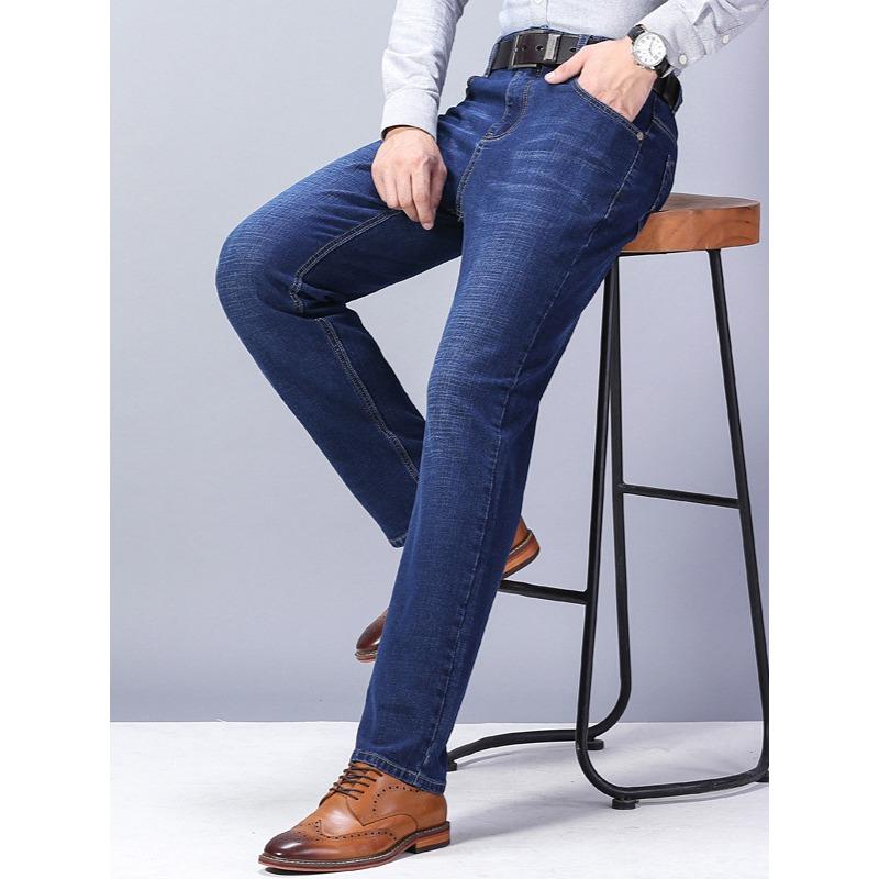 Men Fashion Straight Jeans Stretch Slim Fit Pants Comfortable Soft Business Denim Trousers Clothing