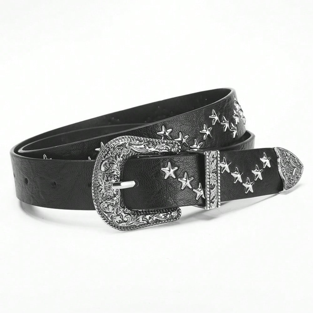 Étoile Pentagramme Ongles Saule Tendance Mode Style Punk Large Ceinture Personnalisée Jean Femme Ceinture Universelle Femme 107*2.8CM noir