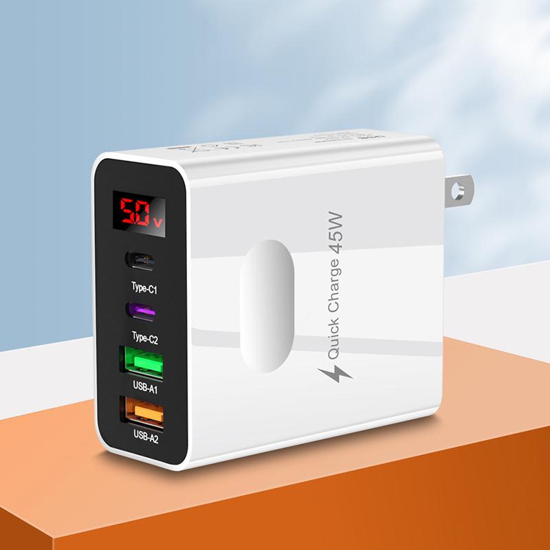 45W Pd Usb Fast Charging Type C 4 Ports Quick Charger 3.0 For Iphone 14 13 Pro Xiaomi Samsung Oneplus Cell Phone Wall Adapter