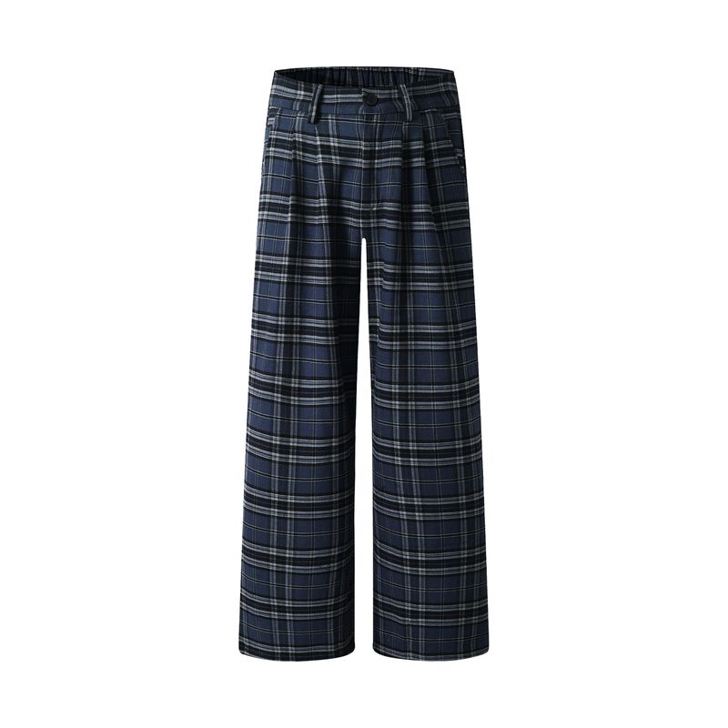 

Kisko American Retro Three-Dimensional Pleated Wide-Leg Plaid Drape Casual Pants for Men and Women, High-End Loose Straight-Leg Pants Dark Blue 2XL
