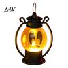 Safe Flameless Candle Halloween Ghost Face Night Light, Portable Retro LED Lamp with Hanging Decorative Lantern Ring, Battery Operated Vintage